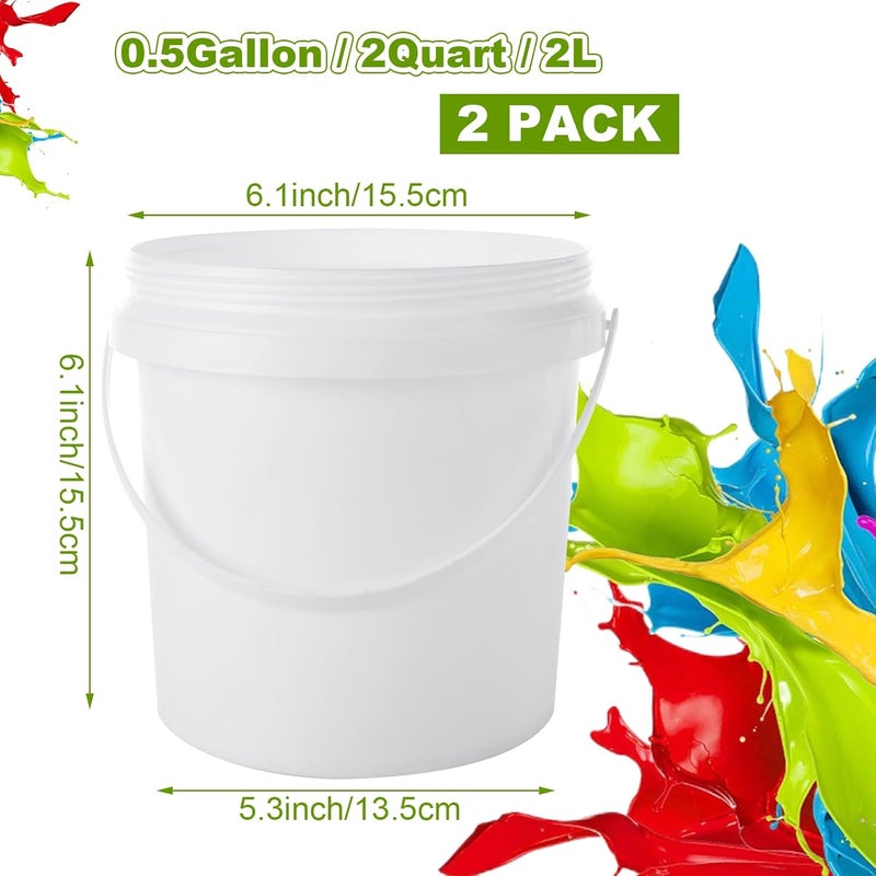 AKOLAFE 2 Pack Paint Buckets for Painting 2 Quart Paint Cans with Lids & Handles Empty Paint Cans 1/2 Gallon Paint Can Paint Pail Plastic Paint Containers for Leftover Paint Pigment Varnish Storage - Image 2